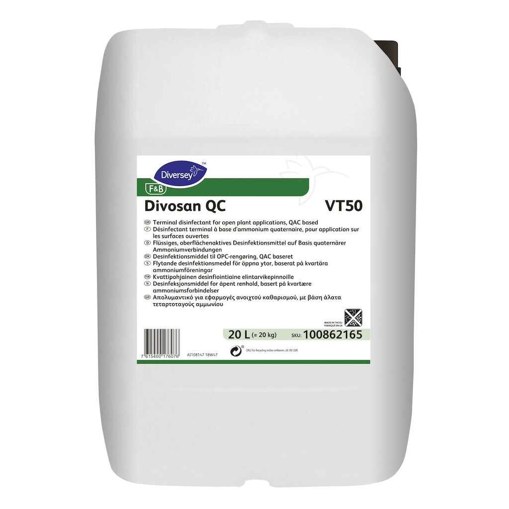 Divosan QC VT50 20L - Terminal disinfectant for open plant applications, QAC based